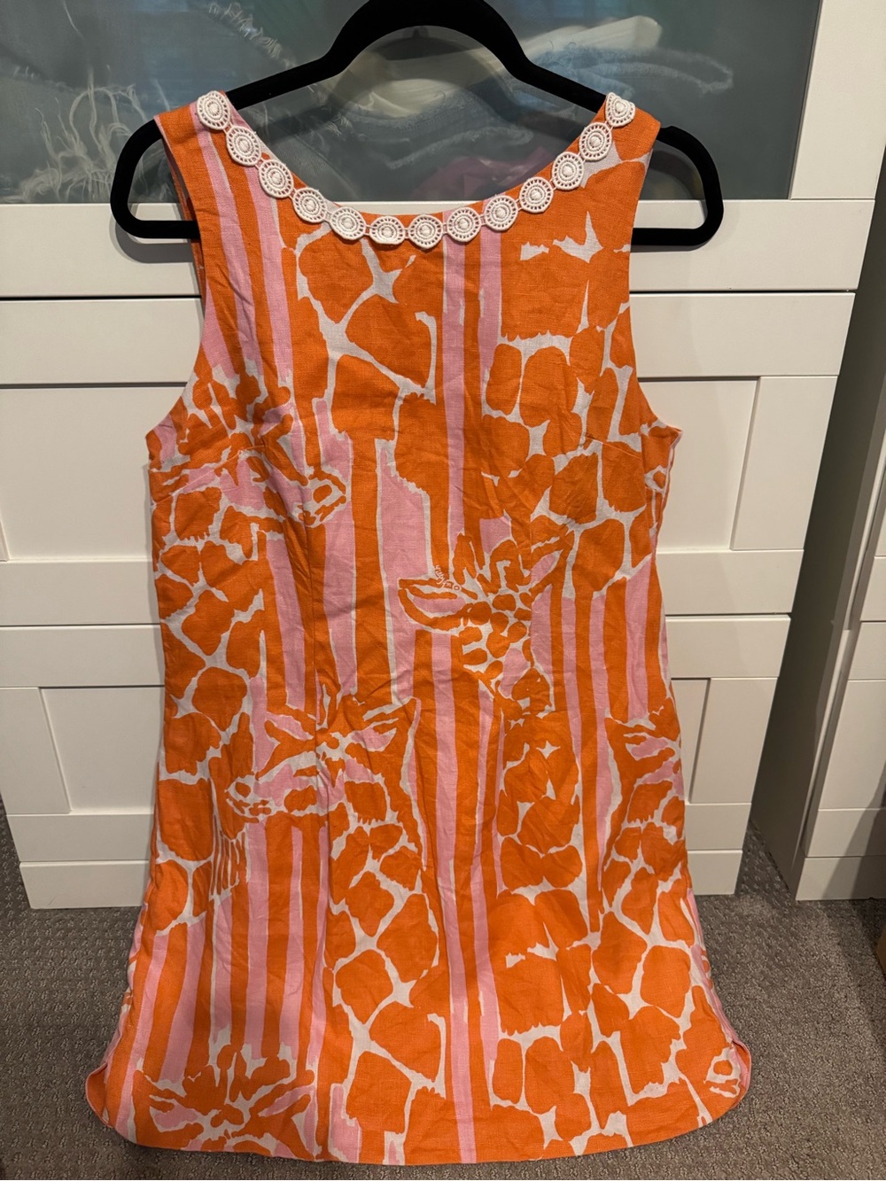 Lily Pulitzer Orange & Pink Sleeveless Shift Dress with Lace Trim